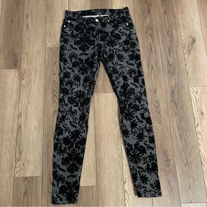 7 For All Man Kind Floral‎ Flocked Black Skinny Pants